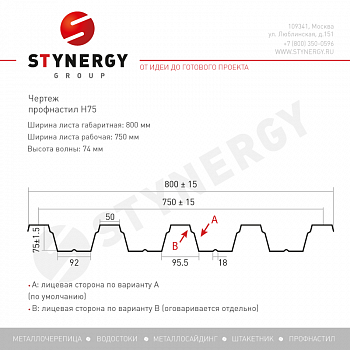 Профлист Stynergy Н75 А PE 0,7 RAL 9003